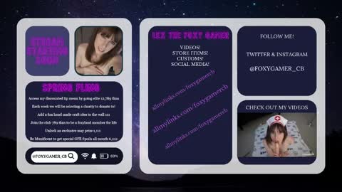 Snapshot of foxy_gamer chatting on May 9, 1:11 am Lex Vive foxygamer cb online show from May 9, 1:11 am