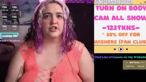 Snapshot of nevermakeawish chatting on July 15, 9:58 am Wishs Playground online show from July 15, 9:58 am
