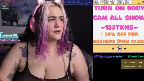 Snapshot of nevermakeawish chatting on July 17, 9:38 am Wishs Playground online show from July 17, 9:38 am