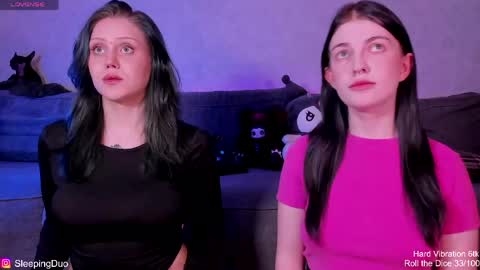 Snapshot of sleepingduo chatting on June 8, 4:07 pm Hi We are Iva and Angela Nice to meet u 3 online show from June 8, 4:07 pm